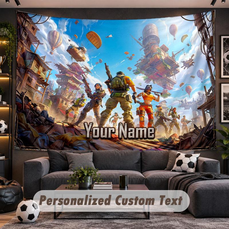 Wall Hanging Tapestry Custom NameFortnite Pattern Personalized Printed Fabric Wall Decor