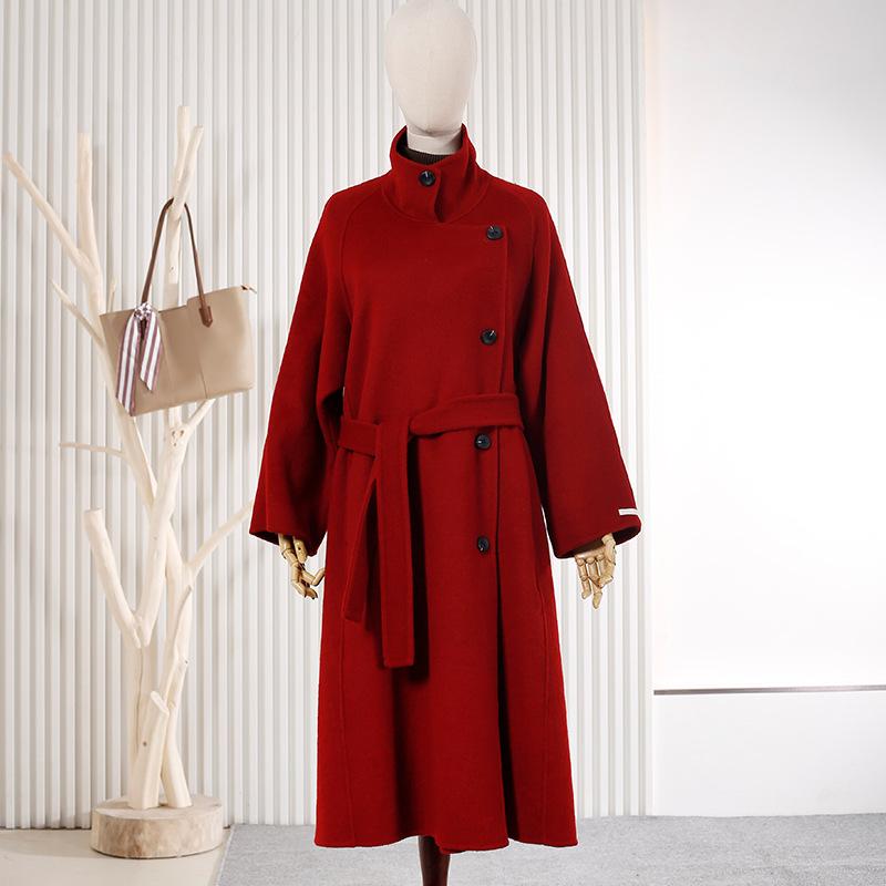 Loose Belt Long Wool Coat Double-sided Woolen Coat Thin Women Woolen Coat Women