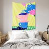 Colorful Tea Pot Cup Art Wall Tapestry Machine Washable All Season Decor Print Pop Art Design Home Enhance Spatial Aesthetics