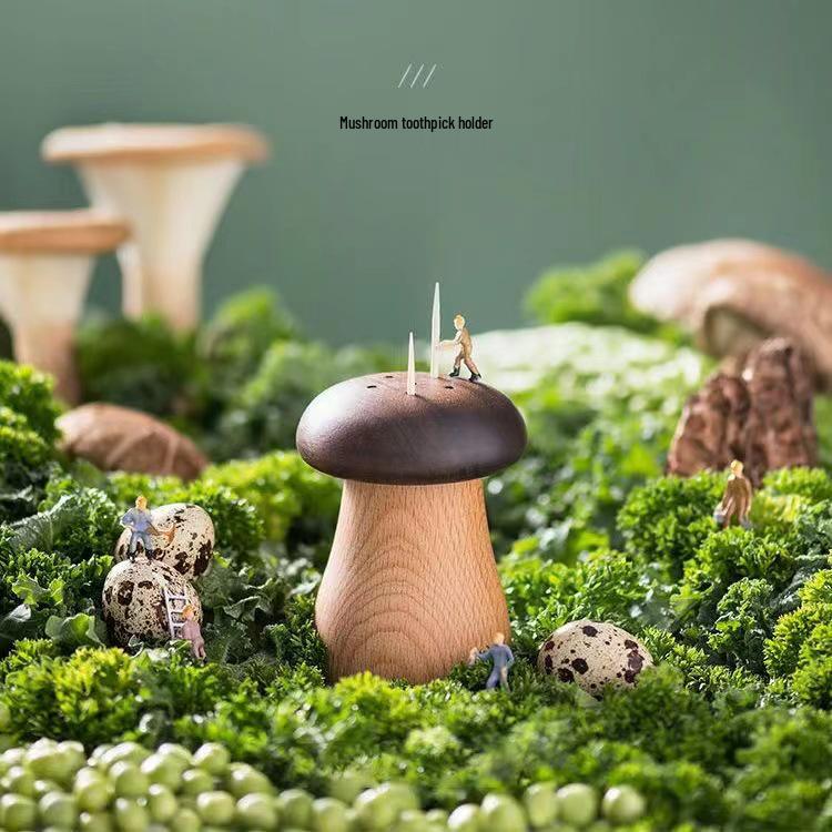 Creative Solid Wood Toothpick Holder: Black Walnut & Beech Mushroom Design