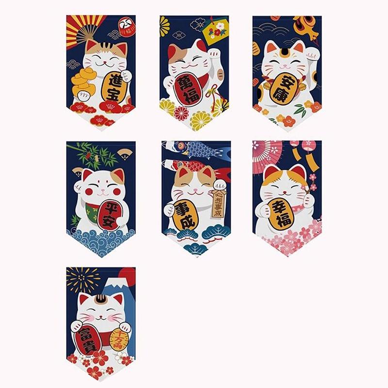 Cartoon Cat Triangle Flag Curtain Noren Partition Flag Kitchen Short Door Curtain Restaurant Kitchen Decoration Hanging Curtain
