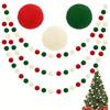 Wall Window Hanging Ornament 78.8 Inch Christmas Pom Garland, Red Green White 20/30 Pompom Soft Plush Ball Banner Balls Garland Ornaments for