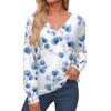 Women's Tops Long Sleeve Cuffs Button-Up Shirt V-Neck Casual Loose Tee Floral Tops