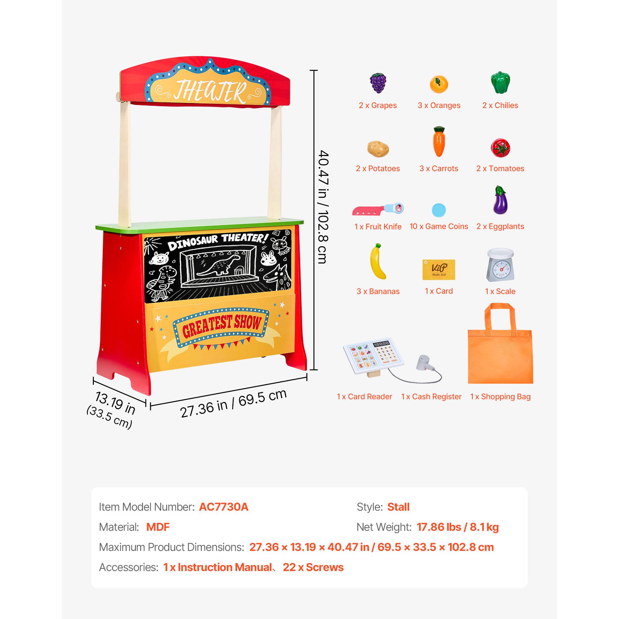 SucceBuy Деревянный кукольный театр 2-в-1 для детей, продуктовый магазин с занавесками, двусторонний игровой магазин, игровой набор, игрушки для детей, подарки