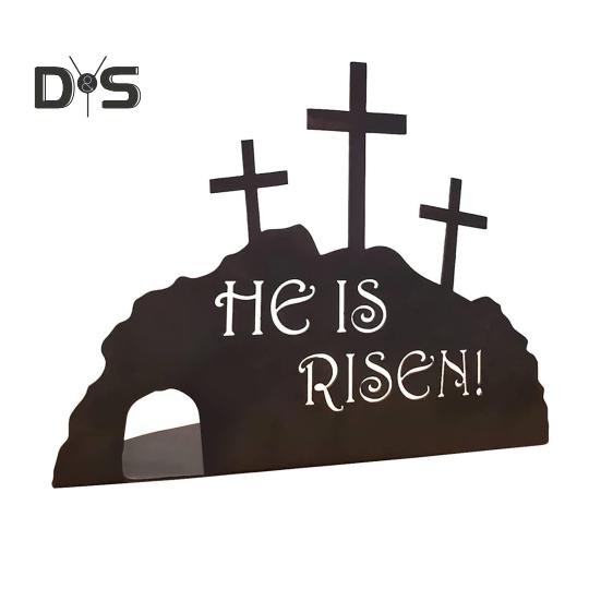 

Пасха Он воскрес Настольная вывеска Фермерский деревенский деревянный пустой гроб орнамент Пасхальная сцена Домашний офис стол центральный элемент праздничное украшение