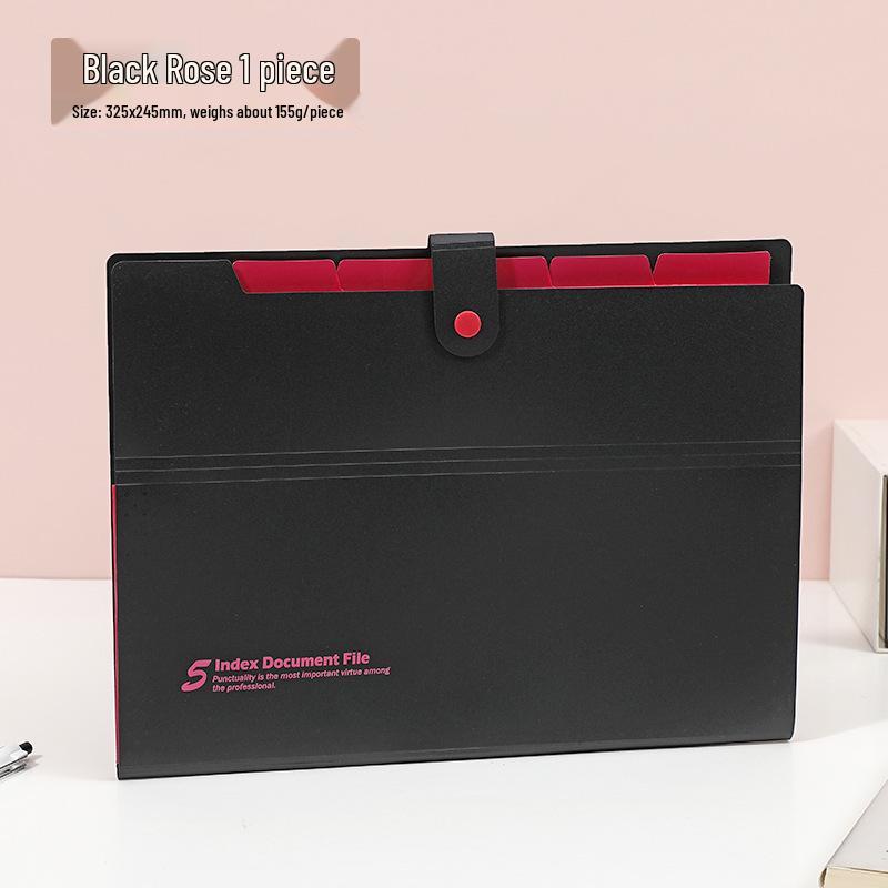 Korean 5-Piece A4 Document Binder: Colored Accordion File with Snap Button, Waterproof Student Folder