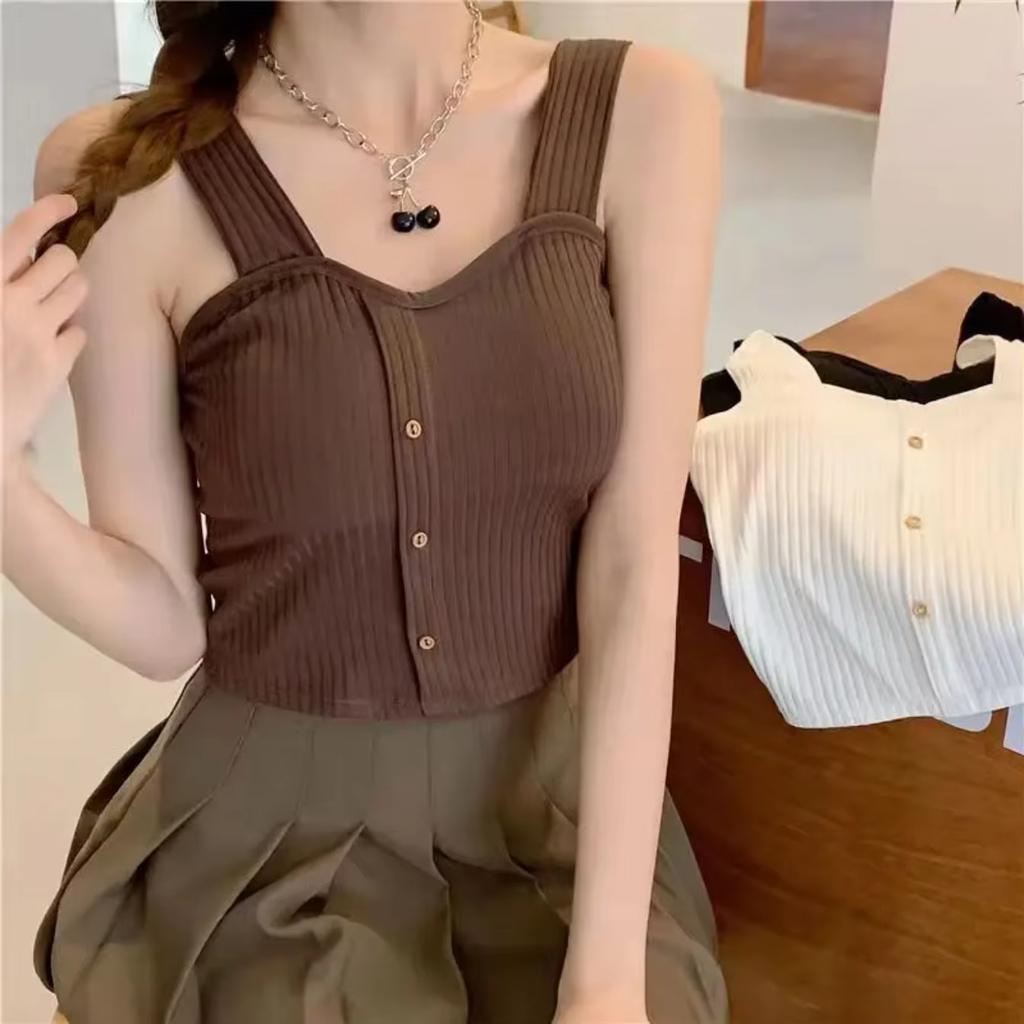 Women's Y2K Cropped with Bra Pads Summer Corset Korean Suspenders Vest Sexy Camisole Slim