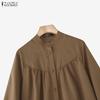 ZANZEA Women Casual Round Neck Solid Color Long Sleeve Blouse