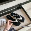 Ladies' New Style, One Pair of Square Headed Leather Leopard Print Versatile Low Heel Clip Toe Flip Flops for Women's Outdoor Wear
