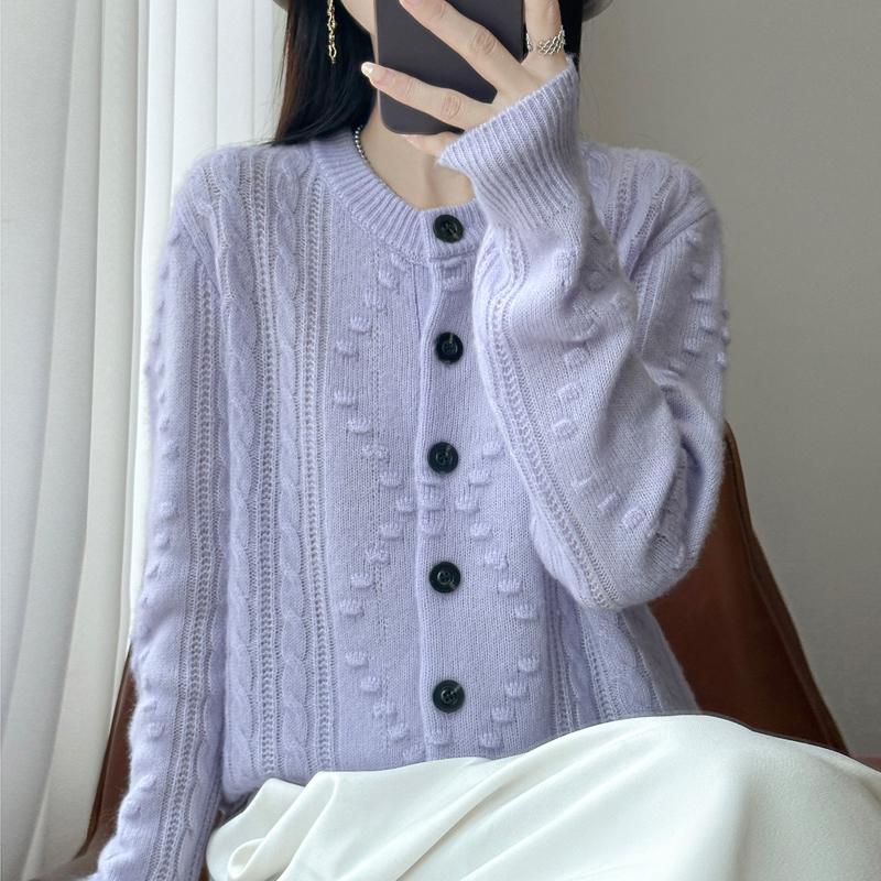 

Женский кардиган Qinghe Cashmere из 30% кашемира - Мягкий и теплый свитер из шерстяной смеси L фиолетовый