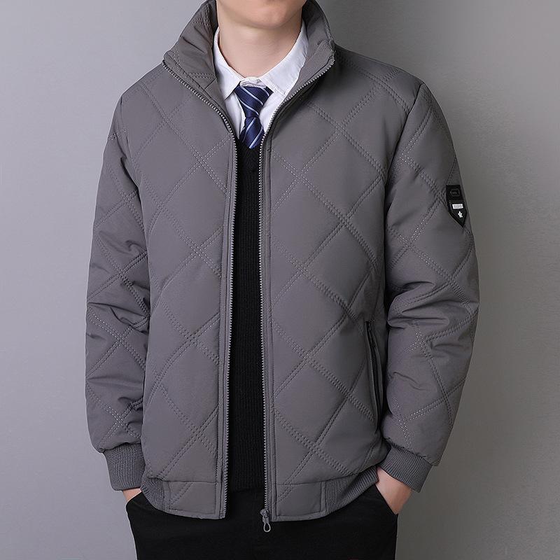 

Men s Stand Collar Windproof Cotton Jacket, Autumn/Winter Business Casual, Plush Lined, Thickened Velvet Trend. Large сірий колір