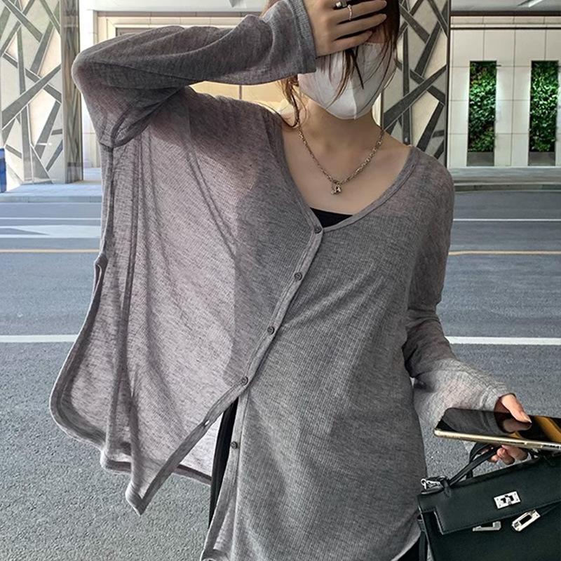 

Женский кардиган с v-образным вырезом и длинным рукавом, женская рубашка, женские джемперы, солнцезащитный женский топ, весна-лето, большие размеры