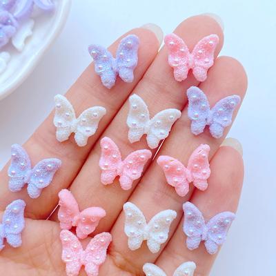 50Pcs New Cute Mini 12*14mm Shiny Butterfly Flat Back Resin Nail Enhancement  Jewelry Craft Decoration Accessorie