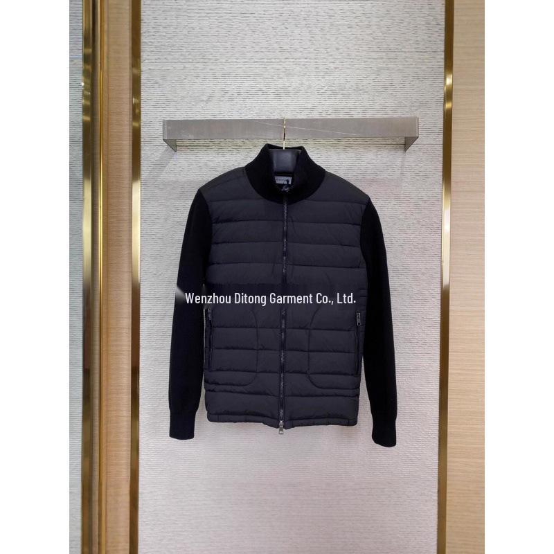 Europäische Herren Slim Fit Gestrickte Patchwork Daunenjacke - Weiße Entendaune, Warmer Stehkragen, Modische Freizeitkleidung