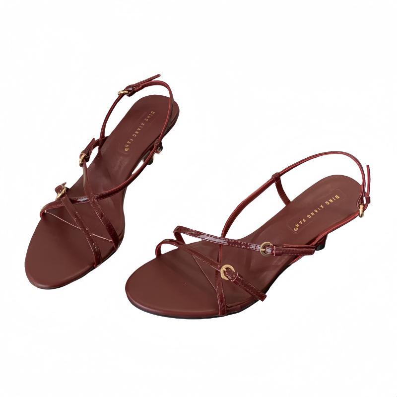 Summer thin belt open-toed women's shoes fashion commuter middle heel one-word buckle sandals simple temperament versatile high heels