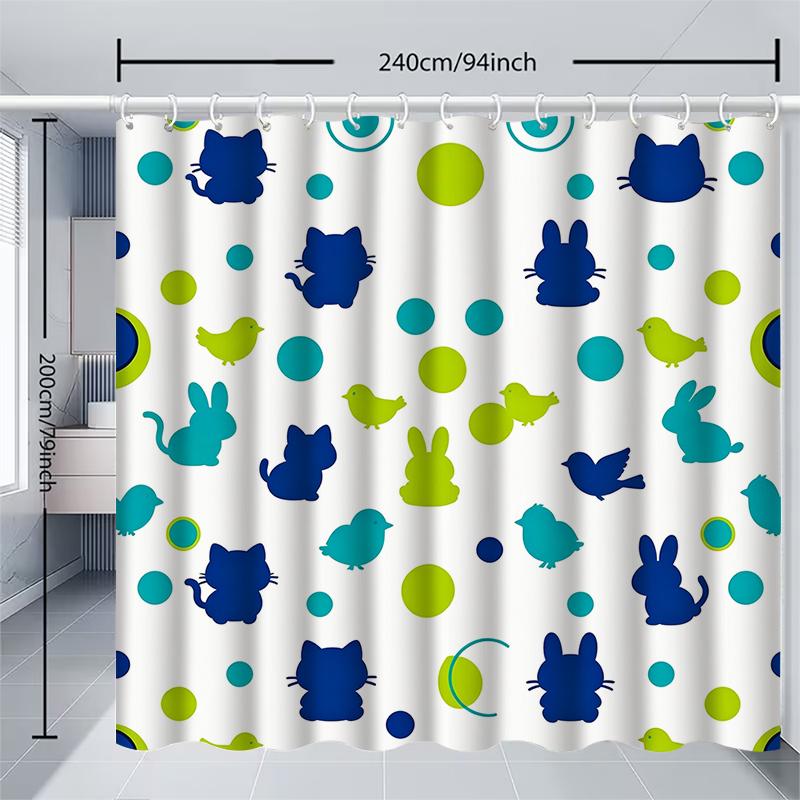 1pc Simple Rabbit Cat Shower Curtain with Metal Grommets, Polyester Bath Curtain Widow Curtain Bathroom Decor & Accessories