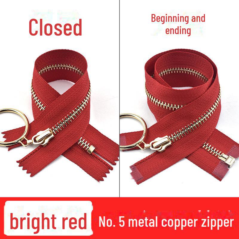 20-40cm Metal Zipper with Large Ring Puller, Size 5, Light Gold Teeth for Bags, Leather Skirts