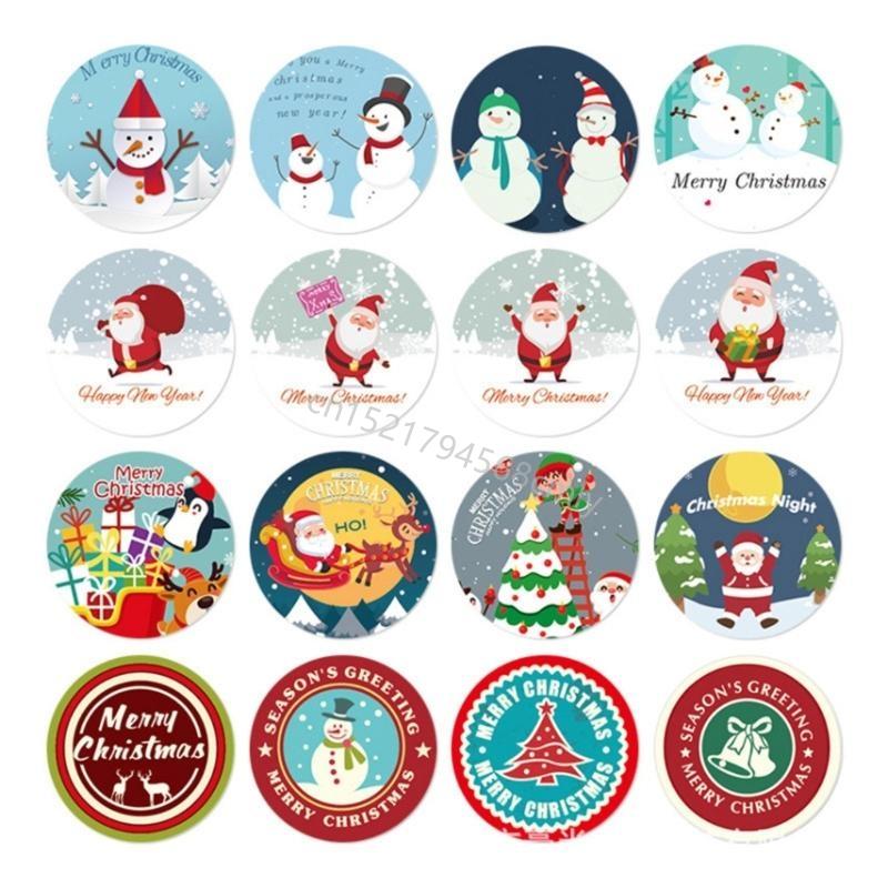 500pcs/roll Merry Christmas Stickers 8 Designs Round Holiday Label Sticker DIY Gift Box Baking Cards Envelope Stationery 6XDE