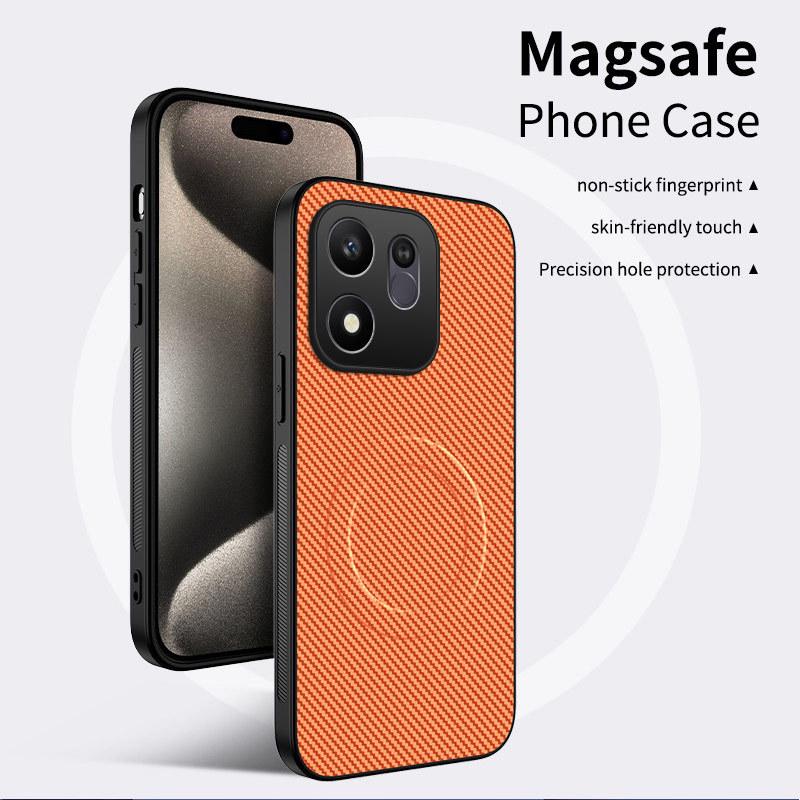 Compatible with Honor 600: Carbon Fiber Leather Texture Full Coverage Magsafe Magnetic Phone Case