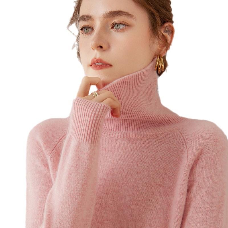 Charming 100% Cashmere Women's High Neck Thick Pullover Sweater for Autumn/Winter