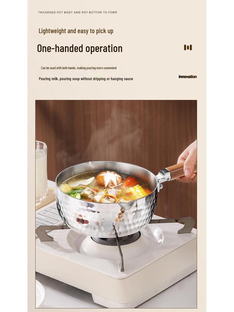 Xunshun Mehrschichtige Yukihira-Pfanne aus Edelstahl, Unbeschichteter Babykost-, Suppen- und Ramen-Topf