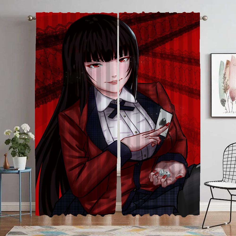 Jabami Yumeko Anti-mosquito Curtains for Living Room Partition Home Interior Curtains 2 Pieces Tulle for Bedroom Window Curtain