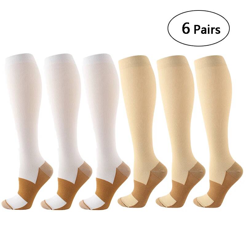 6 Paar/Los Weiß Schwarz Grau Kompressionsstrümpfe Beinlinge Unisex 15-20 Mmhg Laufen Fitness Männer Frauen Sport Krankenschwester S