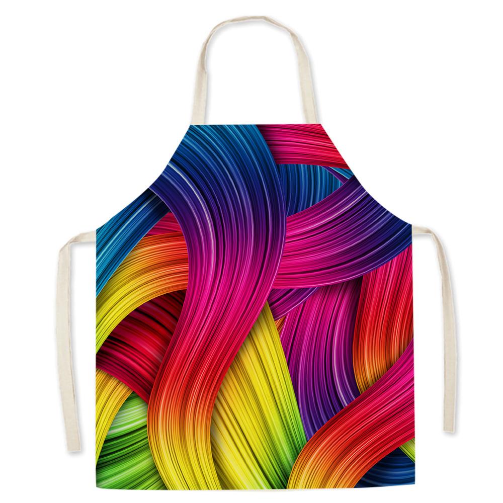 Color Geometric Pattern Cotton and Linen Men Women Kitchen Apron Waterproof Kitchen Apron for Home