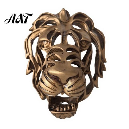 Retro Bronze Home Wall Ornament Lion Sculpture, Resin Decorative Art, 3D Animal Head Sculpture for Living Room Figurine, Hollow Hanging Pendant Indoor