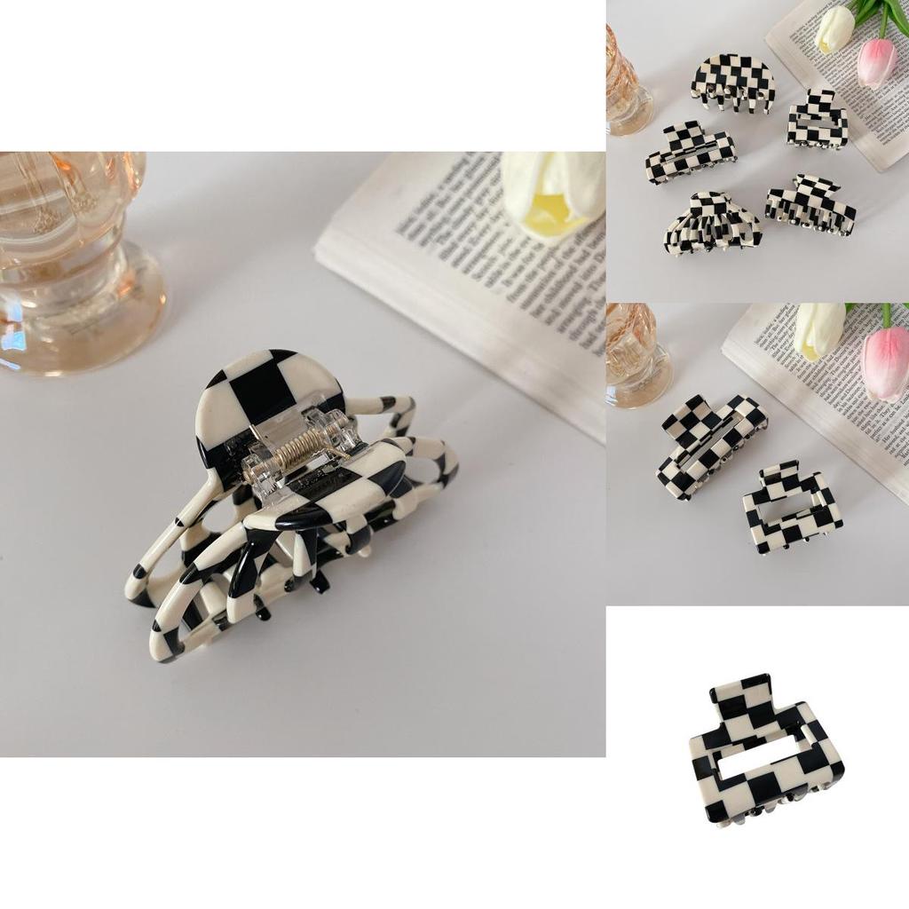 Stijlvolle Zwart-Wit Geruite Geometrische Haarklem voor Dames