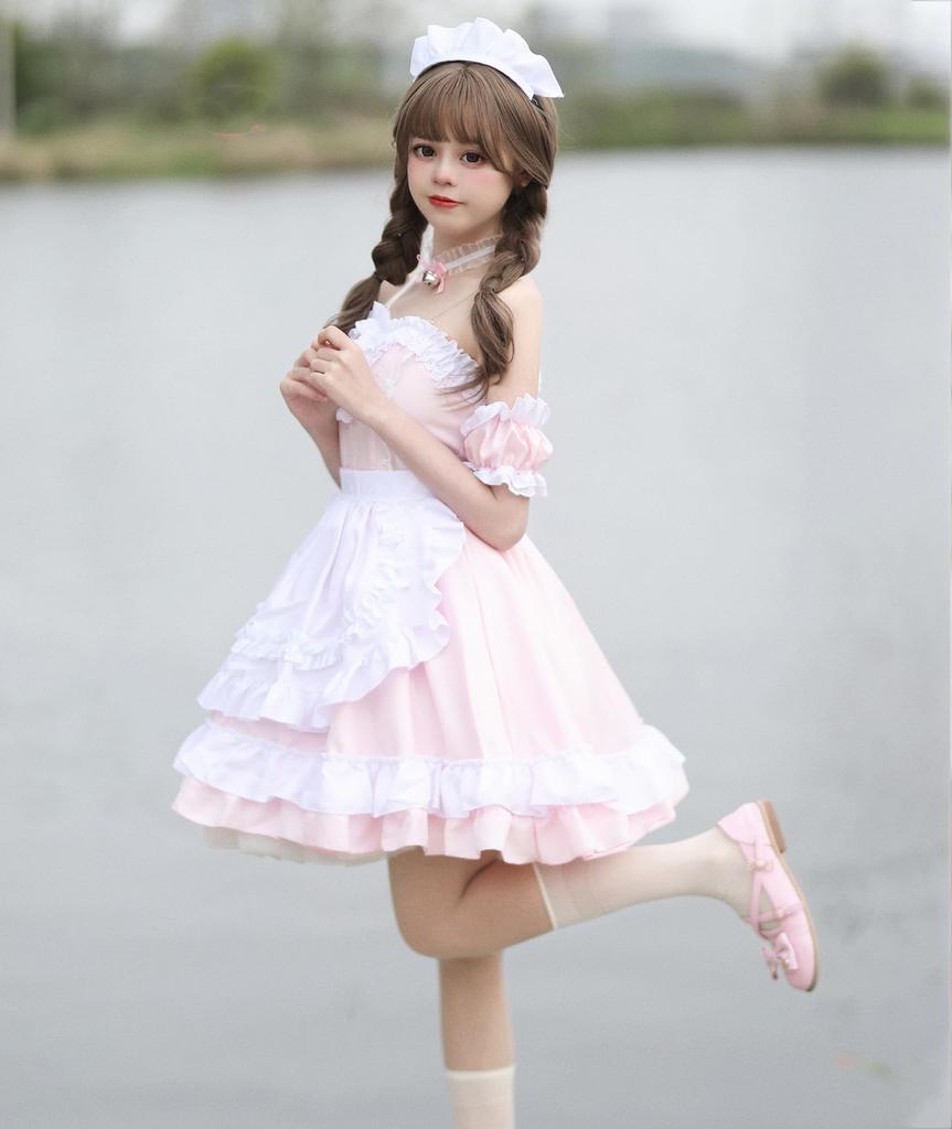 YZZYQQ British-style Maid Dress, Gothic Lolita, Halloween Costume, Cute, Lolita Maid Outfit, Moe, Halloween Costume, Cosplay, Party, Adult, Crossdress