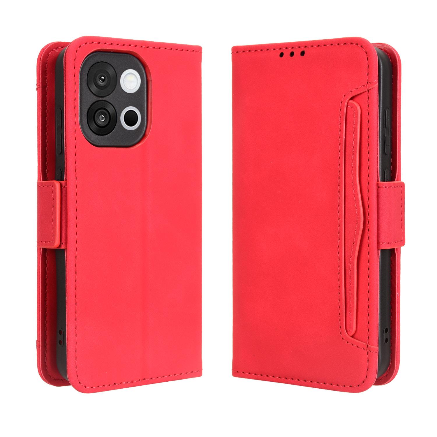 

For OnePlus 13T 5G Leather Case Phone Wallet Cover with Multiple Card Slots Red