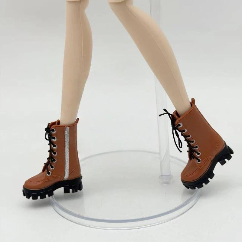 1/12 Doll Fashion High Ankle Boots 1 Pair Lace Up Side Zipper Thick Sole Mini Shoes for Doll Dress Up DIY Projects