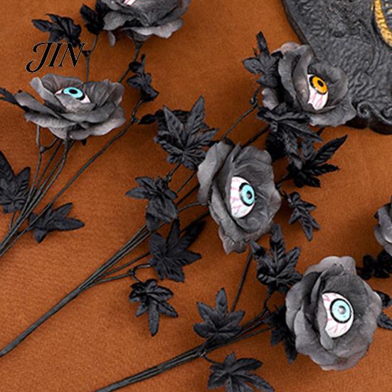 Realistic Spooky Decorations Halloween Eyeball Flower Stem, Artificial Rose Floral Pick with Eyeball, Durable Gothic Black Branches for Vase,