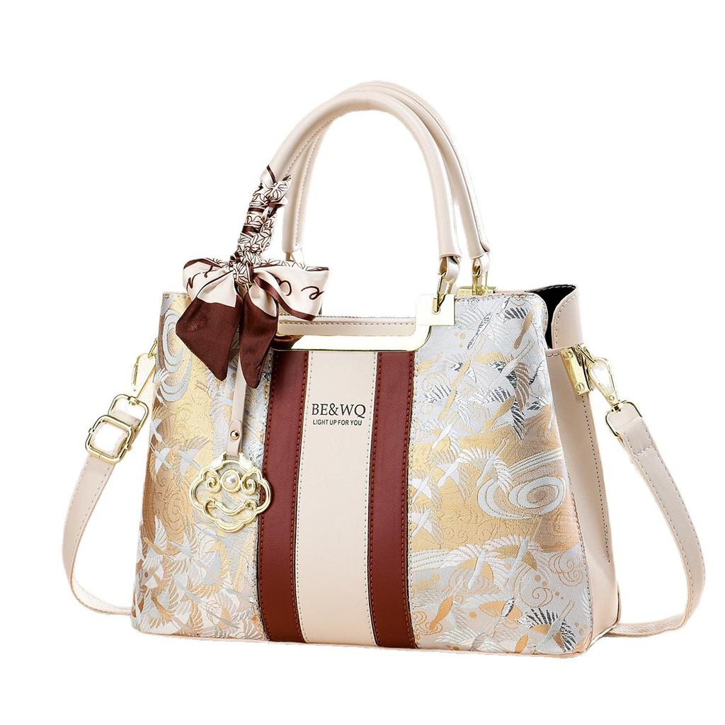 New Chinese Style Crane Embroidery Daily Handbag For Mothers, Elegant All-Match Top Handle Crossbody Festival Present