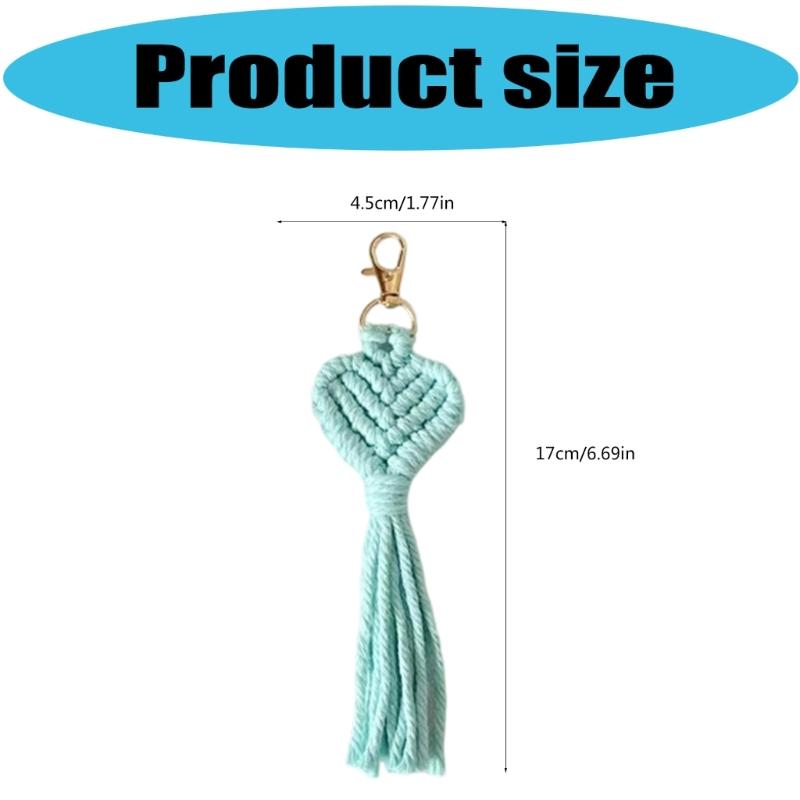 Handwoven Heart Tassels Keychain with Rotating Lobster Claws Clip Crochet Yarn Holder For Backpacks Bag Decoration