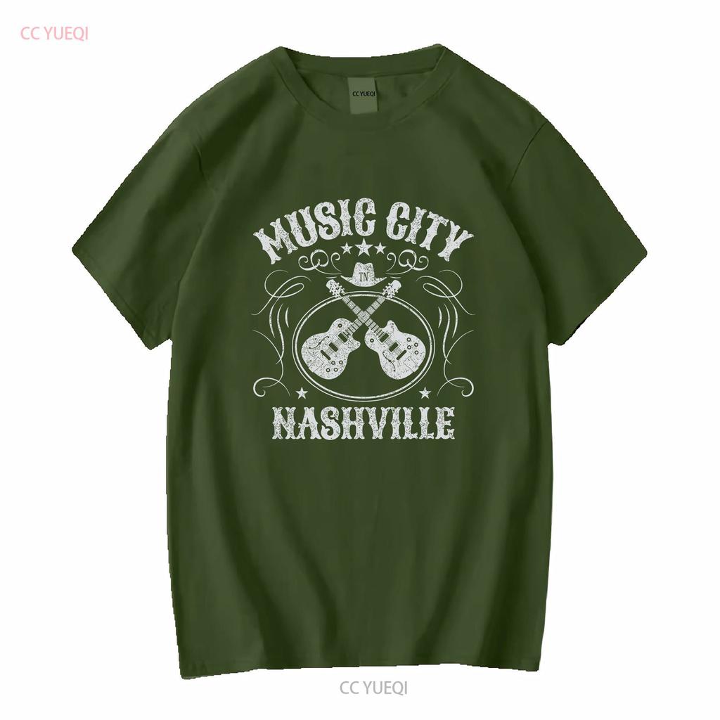 Nashville Music City T Shirt Country Cowgirl Long Or Short Sleeves Vintage Washed Top For Everyday Wear Comfortable Breathable