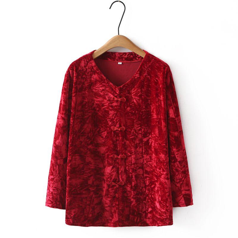 

Жіноча велюрова блузка великого розміру Весна Осінь Вільна Велюрова футболка з довгим рукавом Принтований пуловер-блузка 6XL червоний