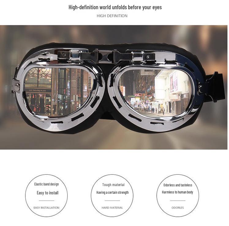 Retro Silver Frame Harley Motorcycle Goggles - Foldable Windproof Antique Bronze Design for Karting