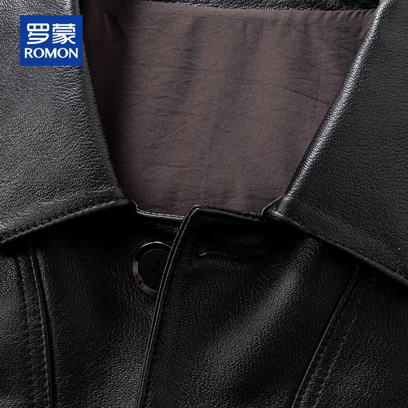 ROMON Men's Mid-Length Loose Fit Genuine Leather Jacket