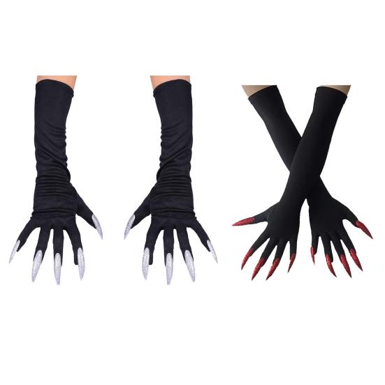 1 Pair Halloween Paw Gloves Long Black Gloves with Scary Long Nails Soft Comfortable Cosplay Festival Funny Ghost Gloves