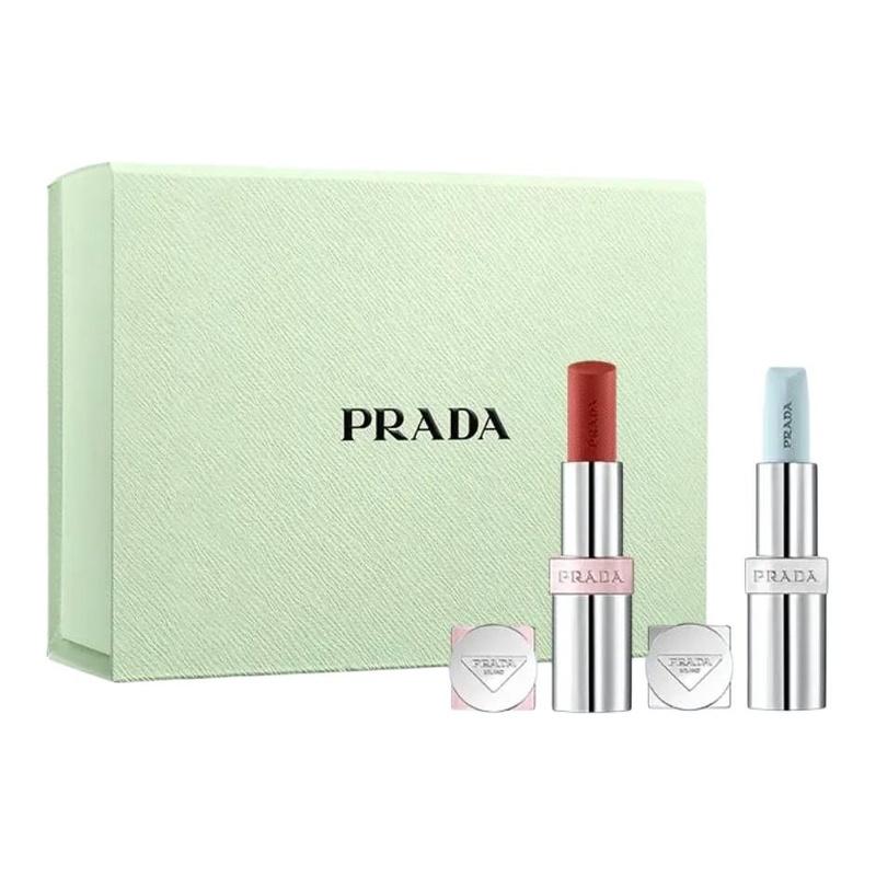 Prada Two-color lipstick set, easy to apply natural color, lipstick gift box Two-piece set: Lipstick #U020 light red + Lipstick #U001 blue