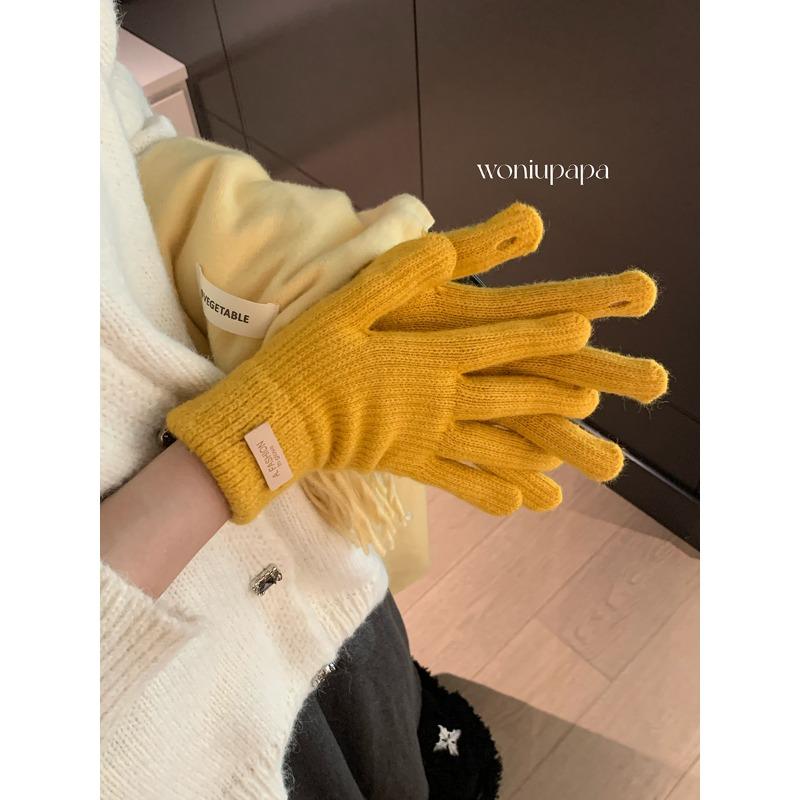 Atmosphere Solid Color Knitted Warm Gloves for Women In Autumn and Winter Korean Touch Screen New Student Versatile Anti Freeze Gloves