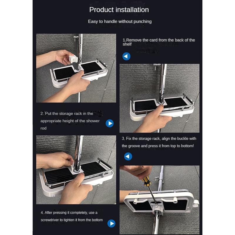 Bathroom Toilet Rack Punch-Free Square Shower Rod Shower Pole Multi-Function Shower Head Storage Pallet