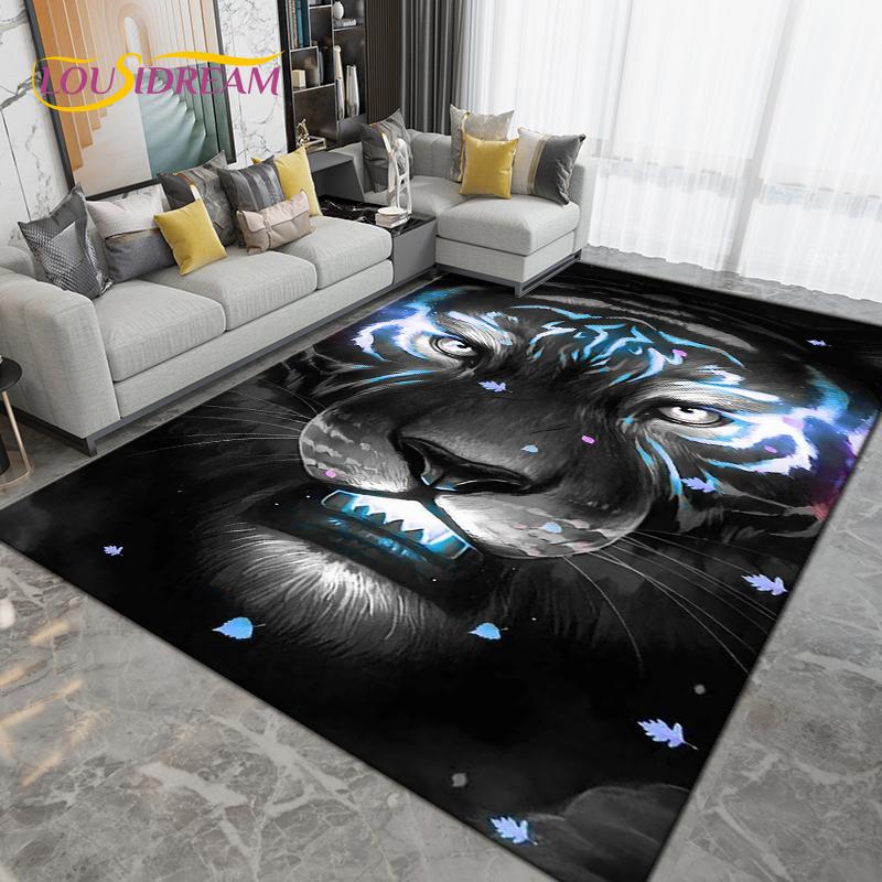 Cartoon Tiger Lion Wolf Animal Area Rug,Carpet Rug for Living Room Bedroom Sofa,Doormat Kitchen Bathroom Non-slip Floor Mat Gift