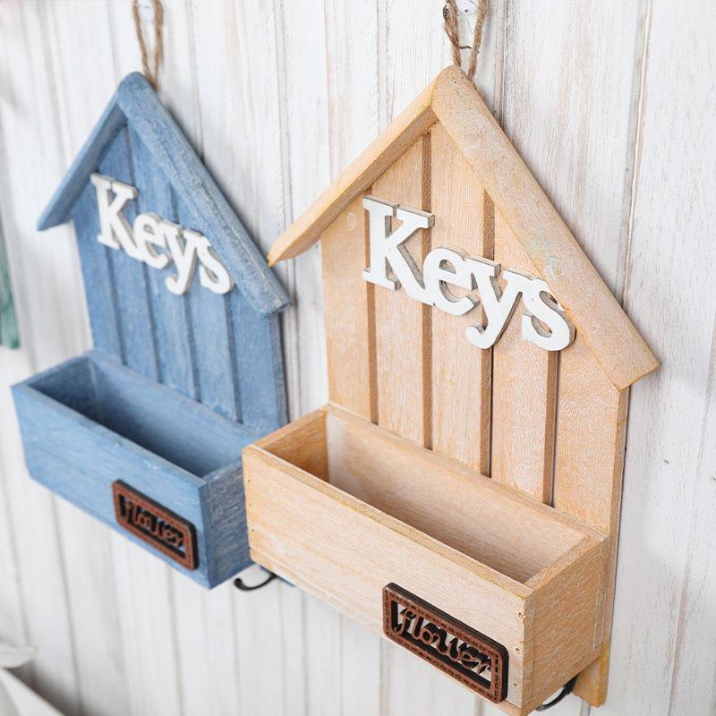 Wall Decoration, Wall Hanging, Wooden, Flowerpot, Mediterranean Style, Simulated Dried Flowers, Wooden Box Flower Vase, Entrance Key Hook