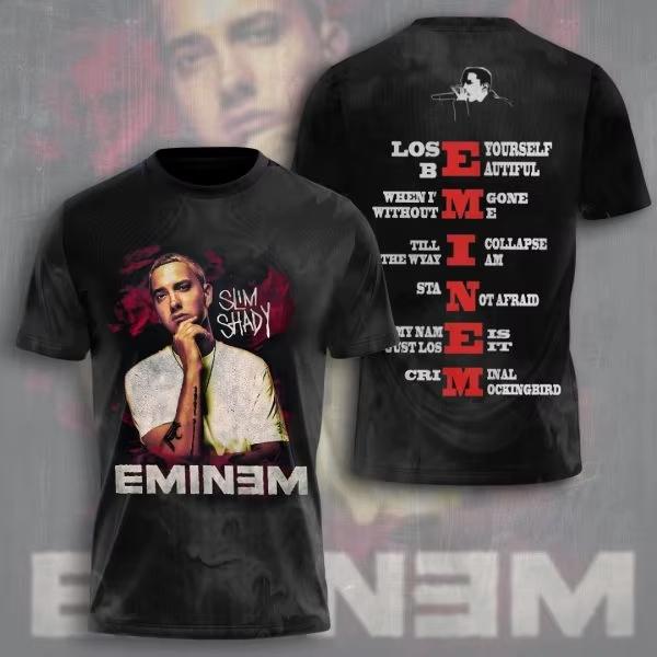 Round Neck 3D Rapper Eminem Printed T-shirts Casual Short Sleeved Men's T-shirts - Soft Medium Stretch Polyester Fabric Summer Relaxed Fit Clothing