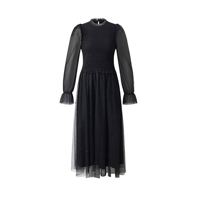 GOELIA French Style Slimming Mesh A-Line Black Dress