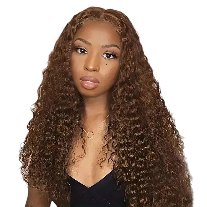 Fashionable brown wig African hot selling lace 13*4 small winding tube long curly hair chemical fiber headgear