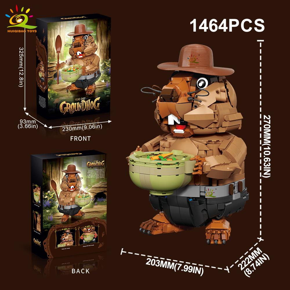 Non-Toxic 1464Pcs Moc Groundhog Model Building Block Marmot Animal Series Brick Construction Toy For Children Desk Home Decor.